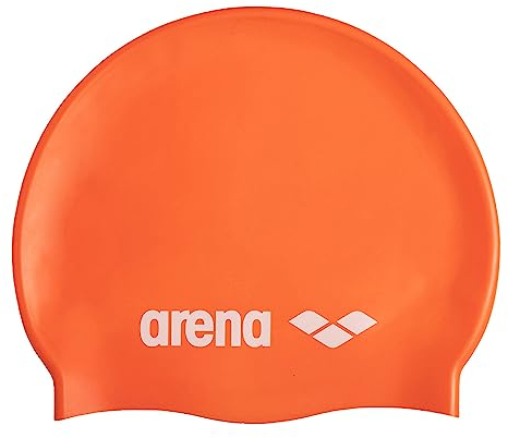 Arena Klassische Unisex-Badekappe aus weichem Silikon für Damen und Herren, intensives Training und Rennen, komfortabel, rutschfest, Langhaar, Orange