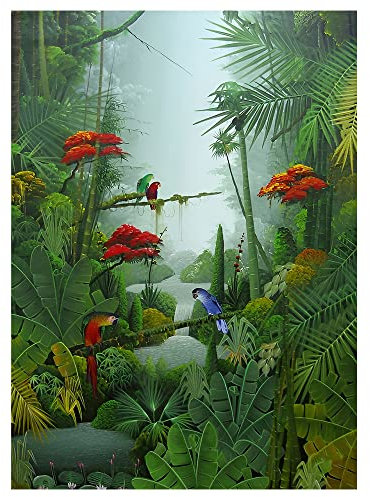 LegendArte Impression sur toile – Perroquets avec bambou – Tableau sur toile, décoration murale – 50 x 70 cm