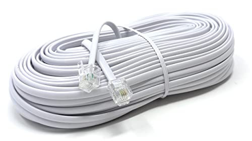 DRUT 30m RJ11 to RJ11 Telephone Landline Cable ADSL (6P4C) Flat Lead High Speed BT Internet Broadband Male to Male Router, Modem, Phone Extension Wire 99ft White