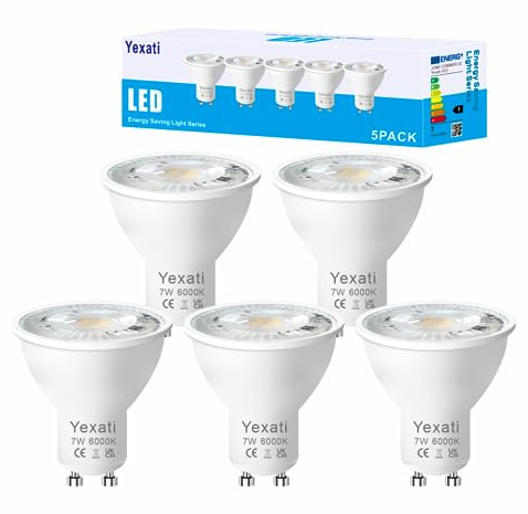 Yexati GU10 Led Lampe Kaltweiss,7w Ersetzt 50w Glühbirne,660LM Leuchtmittel, 6000k Kaltweiß,Abstrahlwinkel 120°Reflektorlampen,Nicht Dimmbar,5 Stück