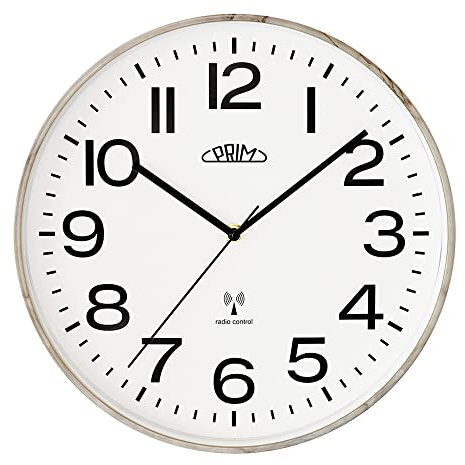 PRIM Design Funkuhr Radio Classic Trendische Wanduhr, Weiß/Grau, Marmor-Motiv, Funkgesteuert, aus Kunststoff, Ø 300 mm Funk Wanduhr Modern, Perfekt als Küchenuhr Wand-Deko Wohnzimmer, Büro