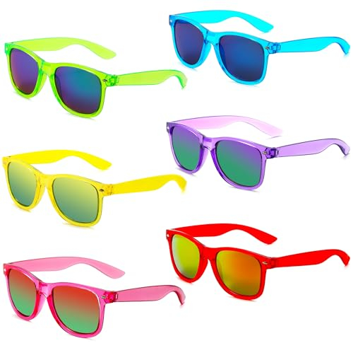 6 Stücke Neon Sonnenbrille Set Herren Unisex Bunte Sonnenbrillen Coole Retro Lustige Brillen Party für Herren Damen