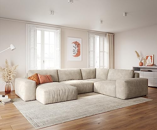 DELIFE Wohnlandschaft Lanzo XL Cord Beige 360x260 cm Recamiere variabel