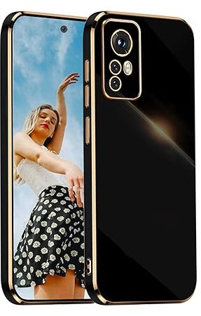 Kaywzo Hülle für Xiaomi 12 Lite 5G,TPU Galvanisiertes Stoßfeste Handyhülle,Glänzend Spiegel Kratzfeste Schutzhülle,Ultra Dünn Silikon Cover Case,Schwarz