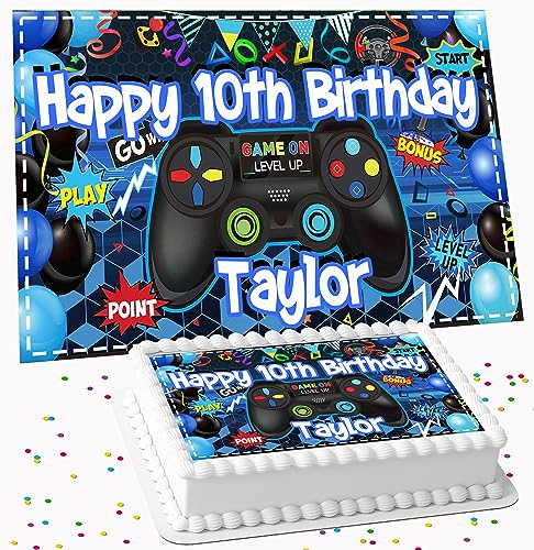 GAMING PARTY RECTANGLE PERSONALISED BIRTHDAY ICING EDIBLE LARGE CAKE TOPPER DECORATION SUITABLE FOR USE ON COSTCO CAKE R1-BT334