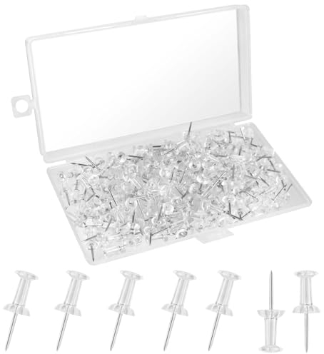200 Stück Transparente Reißzwecke mit Plastikbox, MXTIMWAN Pinnwandnadeln Reißnägel Länge 23mm Pinnadeln Weiß Karte Nagel Pinnadeln Durchsichtig Reißnägel Pins für DIY, Wandkarten, Bulletin Board