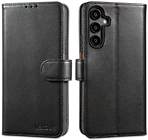 LENSUN Echtleder Hülle für Samsung Galaxy A54, Handyhülle [Echtes Leder] [Magnetverschluss] Handytasche Flip Lederhülle Klapphülle für Galaxy A54 5G - Schwarz