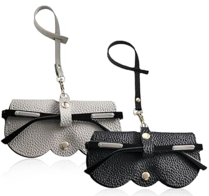Lhbwhiz 2 Stück Sonnenbrillenetui Leder,Tragbar Brillentasche Zum Anhängen,Mode schlankes Weiche Reiseschutzabdeckung für Brillen,Brillenetui mit Gürtelclip(schwarz und grau)