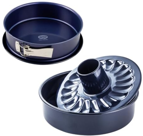 Dr. Oetker 9923250 Moule gâteau rond à double fond, moule à manqué avec fond à savarin, moule à gâteau rond, moule à brioche, moule à manqué à charnière, Acier, Emaille, 26 cm, 28 cm