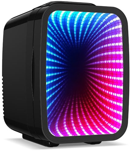 BEICHEN Mini Fridge, 4 Liter/6 Can Small Fridge with Dimmable LED Light, AC/DC Portable Thermoelectric Cooler and Heater Mini Gaming Fridge for Bedroom, Office, Living Room