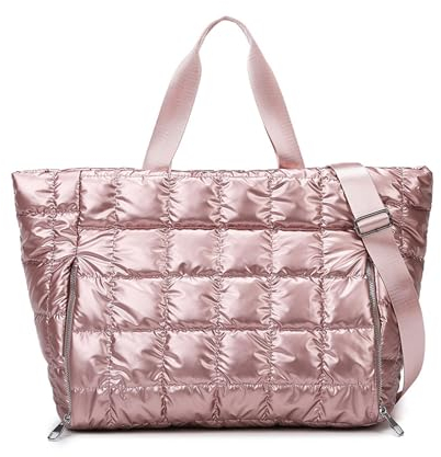 Balakaka Handtasche Damen 35L, 3 in 1 Puffer Tasche Damen Shopper mit Nasse und Trockener Tasche, Groß Kapazität Wasserdicht Umhängetasche für Fitness Reisen Yoga, Rosa