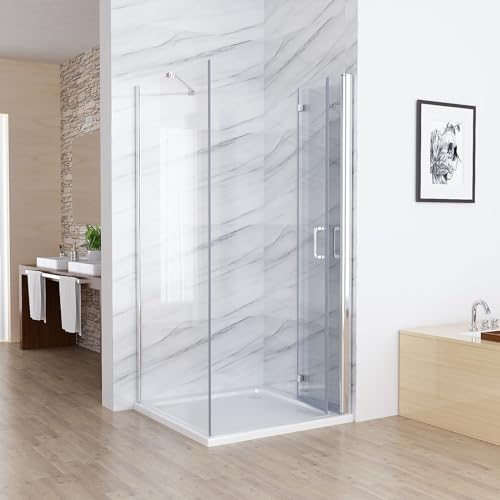 MIQU Duschkabine 80 x 80 x 195 cm Eckeinstieg Falttür Duschabtrennung, 80 Faltbar Duschtür mit 80 Seitenwand 6mm NANO ESG Glas Duschwand, Drehfalttür Komplett Dusche ohne Duwchwanne