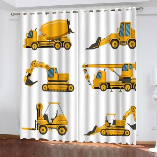 Pechiwuo Bagger Vorhänge 3D Drucken Gardinen Wohnzimmer Bagger Verdunkelungsvorhänge 2er Set, Vorhang Blickdicht Wärmeisolierend Gardine mit Ösen Schlafzimmer Deko 2 x 60 x 150 cm(B X H) B482
