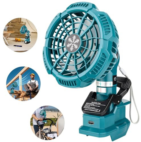 YEX-BUR Portable Clip-on Fan for Makita 18v Battery, Quiet Battery Operated Personal With USB Port for Outdoor Camping, Worksite, Home, Office