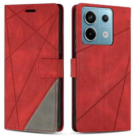 SONWO Case for Redmi Note 13 5G, Premium PU Leather Flip Wallet Case Cover with Magnetic Closure and Card Slots, Phone Case for Redmi Note 13 5G, Red