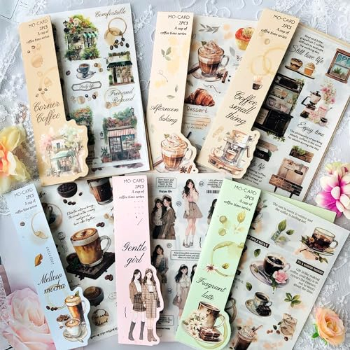 Rub On Sticker 12 pcs,Kaffee Pattern Scrapbooking Stickers Rub Ons Transfer Sticker Decorative Accessories for DIY Crafts Scrapbook, Planner, Album, Bullet
