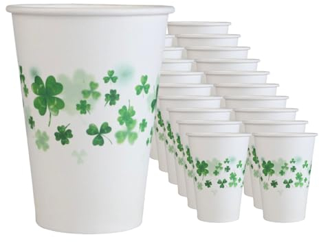 Mecup Bicchieri in Carta, Bicchieri Monouso, 200 Pezzi, Tazza Caffè 200 ml, Usa e Getta, Per Bevande Calde e Fredde, Design Elegante, Igienici, Biodegradabili. Fantasia: Quadrifoglio