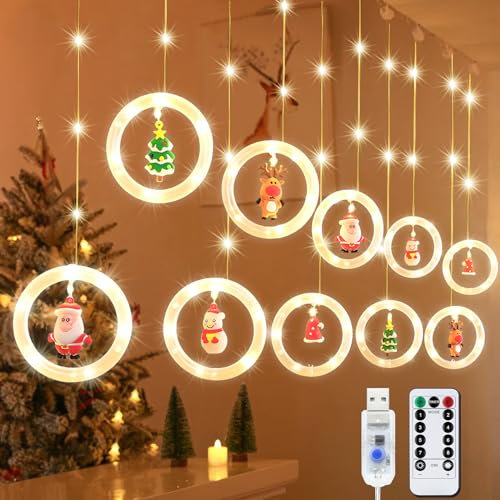 ZQEJEFD Cortina Luces Navidad, 3M 100 LEDs Guirnaldas Cortina Luces con Control Remoto y USB, 8 Modos Intermitentes, Luminosas Cortina Luces, Luz de Cadena Guirnalda para Balcón, Ventana, Escaparate