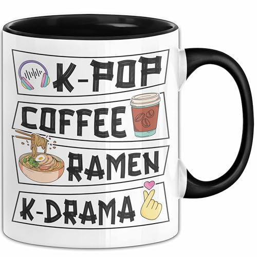 K-Pop Tasse Geschenk Coffee Ramen K-Drama Kpop Fans Geschenkidee Kaffee-Becher (Schwarz)
