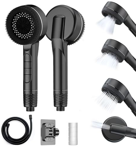 XUJMK Soffione Doccia con 1.5m Tubo, 4 Modi Funzione Soffione Doccia Anticalcare con Filtro Incorporato,Supporto Doccia Soffione Senza Fori,Soffione Per Doccia Universale Dimensione Collegare
