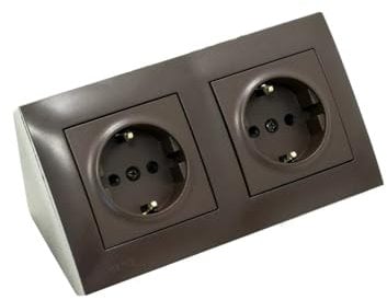 Bloque de 2 enchufes 250 V, empotrable, enchufe esquinero de 45°, protección infantil, enchufe doble, enchufe Schuko marrón, enchufe de pared para cocina, salón, oficina DGSz1Z.01/46