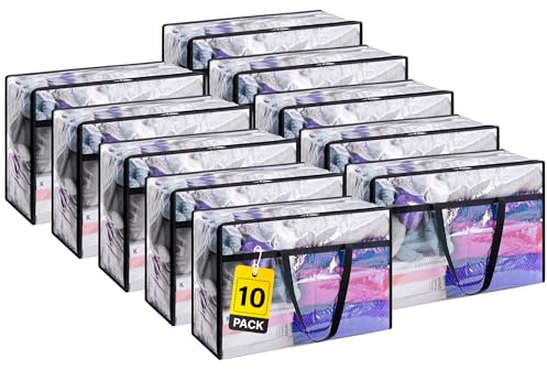 Zuvo Laundry Storage Bags – Pack of 10, XL Waterproof Clothes Organiser with Reinforced Handles & Heavy-Duty Zip – Ideal for Bedding, Laundry & Packing (46x23x38 cm)