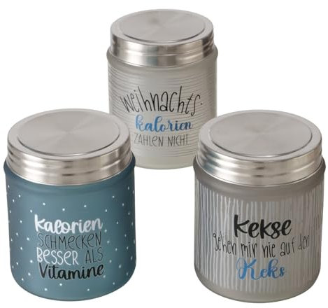 ReWu Vorratsglas Kekse 3er-Set mit Sprüchen Keksdose Aufbewahrung Deckel Glasdosen Vorratsbehälter Frischhaltedose Vorratsose Weihnachten Kekse 625ml