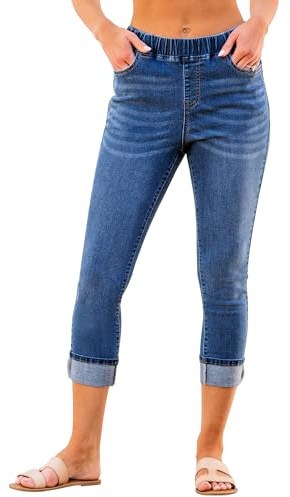 Roskiky Pull On Jeans for Women High Waisted Skinny Capri Pants Trendy Stretch Denim Cropped Jeans Crop Jeggings Capris