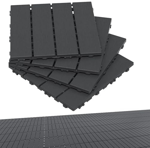 YRHome 3m² - 33 Fliesen Holzoptik Klickfliesen Balkonfliesen 30x30cm Terrassenfliesen Wetterfest Rutschfeste Bodenfliesen Bodenbelag Gartenfliesen für Terrasse Balkon Anthrazit senkrecht Typ