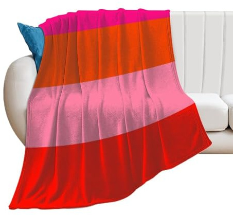 Weiche, gemütliche Überwurfdecke, Streifen in Pink und leuchtendem Orange, waschbar, leichte Decke für Couch, Sofa, Bett, Büro, warme Plüschdecken für alle Jahreszeiten, 152,4 x 203,2 cm