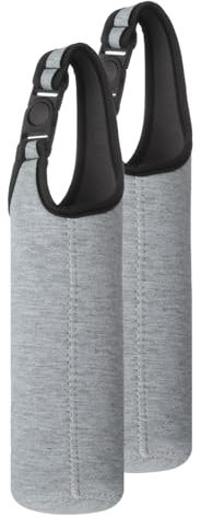 sourcing map 2pcs Neoprene Carrier Water Bottle Sleeve, 15.5-20oz Insulated Water Glass Bottle Carrier Bag Collapsible Drink Bottle Sleeve Cover Holder with Handle, Gray
