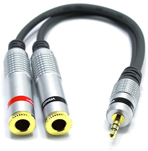 VITALCO Adattatore audio 2x jack femmina da 6,3 mm a 3,5 mm maschio Cavo splitter a Y Doppio jack mono TS da 6,3 mm femmina a 3,5 mm mini TRS stereo maschio