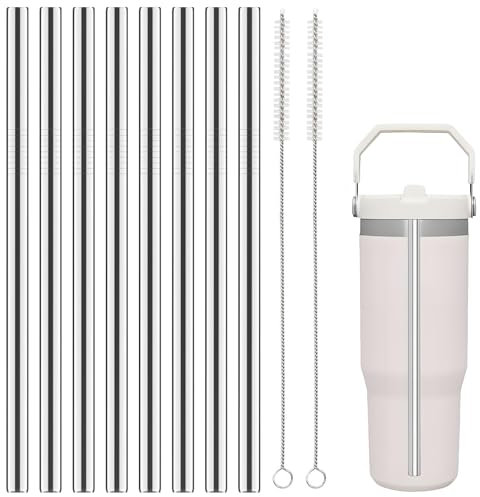 Xingch Lot de 8 pailles de rechange en acier inoxydable avec 2 brosses de nettoyage réutilisables pour gobelet Stanley Iceflow 890 ml (convient uniquement pour le couvercle d'origine Iceflow 890 ml)