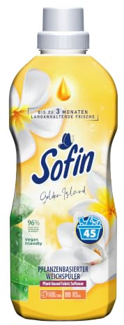 Sofin Weichspüler vegan Golden Island 0,81l für 45 Waschgänge - Mit Anti-Pilling-Effekt, immlisch weiche & duftende Wäsche