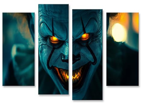 islandburner Bild auf Leinwand Gruseliger Clown mit leuchtenden Augen und scharfen Zähnen Bilder Wandbilder Poster