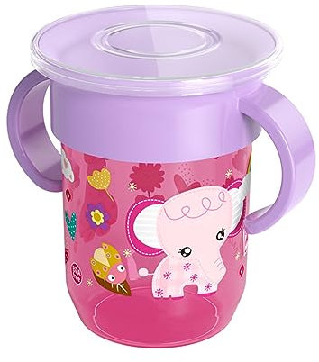 MISUVRSE Taza de entrenamiento 360 con asa y tapa para bebés y taza de agua para entrenar a los bebés a beber agua
