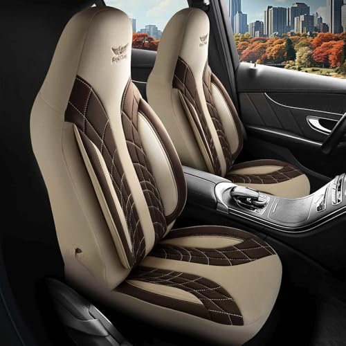 RC Royal Class Auto Sitzbezüge für Pilot Vordersitze Fahrer und Beifahrer kompatibel für VW T4 in Beige Braun 1100P103 das Sitzbezugsset Auto Zubehör Innenraum