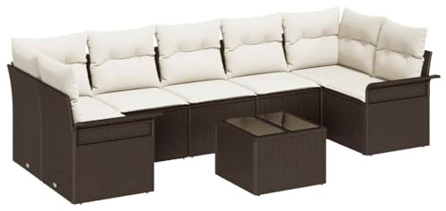 vidaXL 8-teiliges Garten Sofa Set mit Kissen in Braun aus Poly Rattan – Moderne Gartenmöbel für Terrasse, Balkon oder Lounge. Flexibles, modulares Design für Deine Deck-Anordnung.