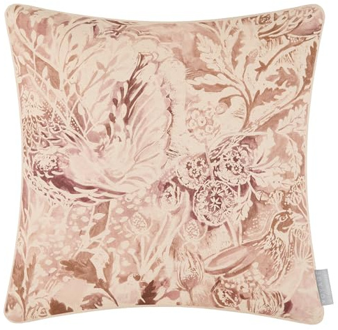 Voyage Maison Rothesay Feather Filled Cushion – Woodland Watercolour Printed Piped Country Décor (Coral - 43x43cm)