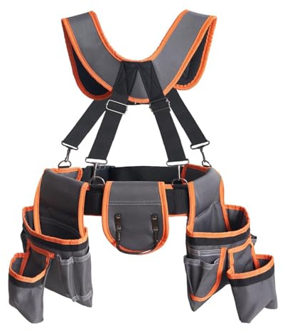 Tool Belt Adjustable Suspenders 19 Pockets | Construction Tool Belt for Electrician, Construction Sites, Electrical Installation, Plumbing Repair, Outdoor Maintenance
