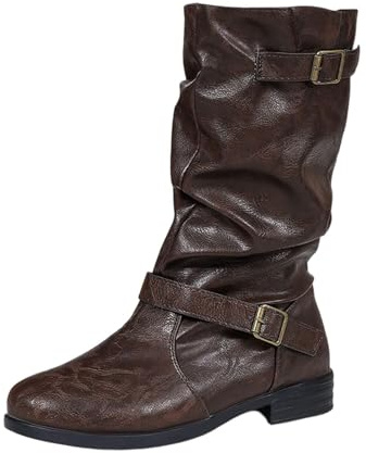 FGUUTYM Stivali Western da Donna Stivaletti Tradizionali Stivali da Cowboy con Fibbia Stile Retrò Stivaletti Medioevali con Cerniera Stivali con Tacco a Blocco Stivali da Transizione Stivaletti da