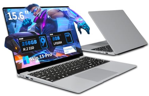 15.6 Pulgadas Ordenador Portatil, Win 11 PC Portátil Celeron N4000 CPU, Portátil con 8GB LPDDR4 256GB SSD, 1920*1080 IPS FHD Pantalla Laptop, TF Card Slot expansión hasta 1 TB, Mini HDMI+BT4.2