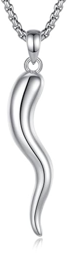 EUDORA Italienisches Horn Kette für Damen Herren Sterling Silber 925, Cornicello Halskette Italienischer Pfeffer Croissant Glücksbringer Anhänger Amulett Schmuck Geschenk für Männer Fraue
