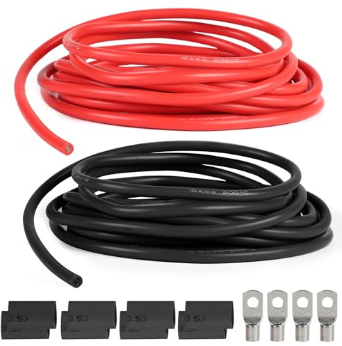 SWAWIS 10AWG 6mm² Cable Eléctrico Silicona 2,5M Negro + Rojo Cobre | 1050 hilos alambre de cobre estañado, para RC coche, avión no tripulado, batería de avión, etc