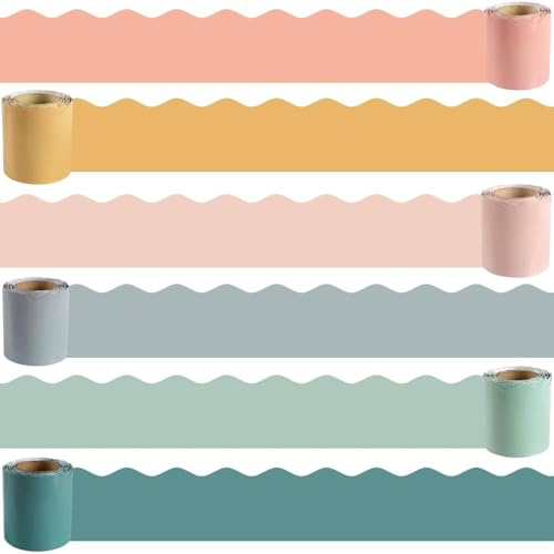 Kockuu 216ft Bulletin Board Borders, 6 Rolls Classroom Blackboard Borders Colourful Waterproof Scalloped Display Border Trims for Home Wall Door Classroom Decorations