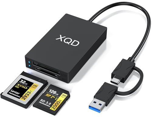 USB C & USB 3.0 XQD+SD Kartenleser, 2-in-1 USB A und Type C 5Gbps Speicherkartenleser mit 2 Steckplätzen XQD/SD Kompatibel mit Sony G/M Serie, Lexar Mark Karten, Sony G Serie für Windows/Mac OS/Linux