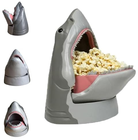 Cubo de palomitas de maíz de tiburón 50 aniversario, soporte para aperitivos en forma de tiburón, cubo de servir reutilizable de grado alimenticio, recipiente para servir (1pcs)