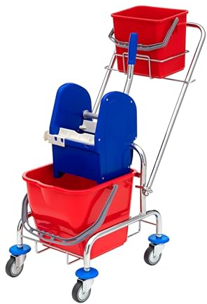 Wisch Star Einfachfahrwagen mit Mobpresse, Eimer & Eimerhalterung 17L | Stabiler Putzwagen aus Chrom, Reinigungswagen für Gewerbe und Privathaushalte, für strahlende Böden, ergonomische Führung