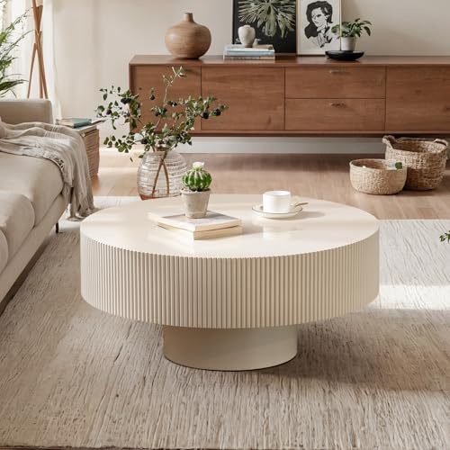 Moderner, Geriffelter Drum Couchtisch (H Ivory White 30.9in)