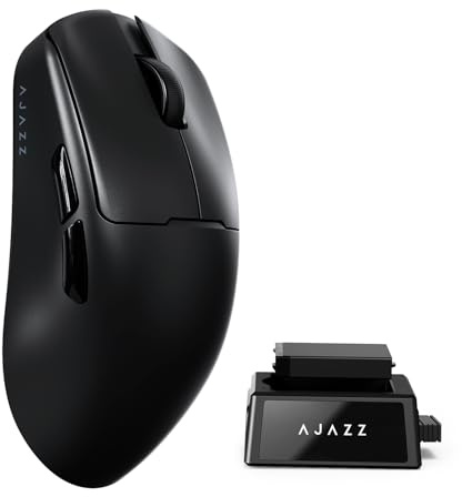 A.JAZZ AJ159 V2 Mouse Gaming Wireless Ultraleggero Con Batteria Sostituibile A Caldo, Due Batterie 300mAh E Base Di Ricarica, 54g, Sensore PAW3395, 32000 DPI Per PC E Mac (Nero)